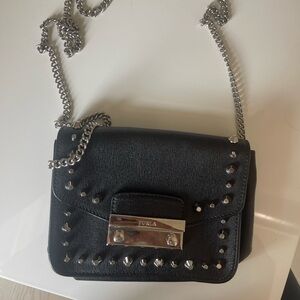 Furla Black Quilted Crossbody Bag with Chain Straps